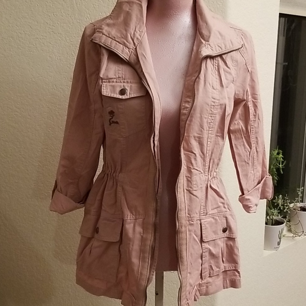 Mauve Pink Utility Jacket with Floral Embroidery